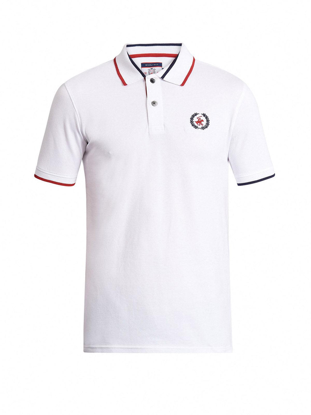 Beverly Hills Polo Club UK-TEAM TIPPED WREATH LOGO POLO SHIRT WHITE