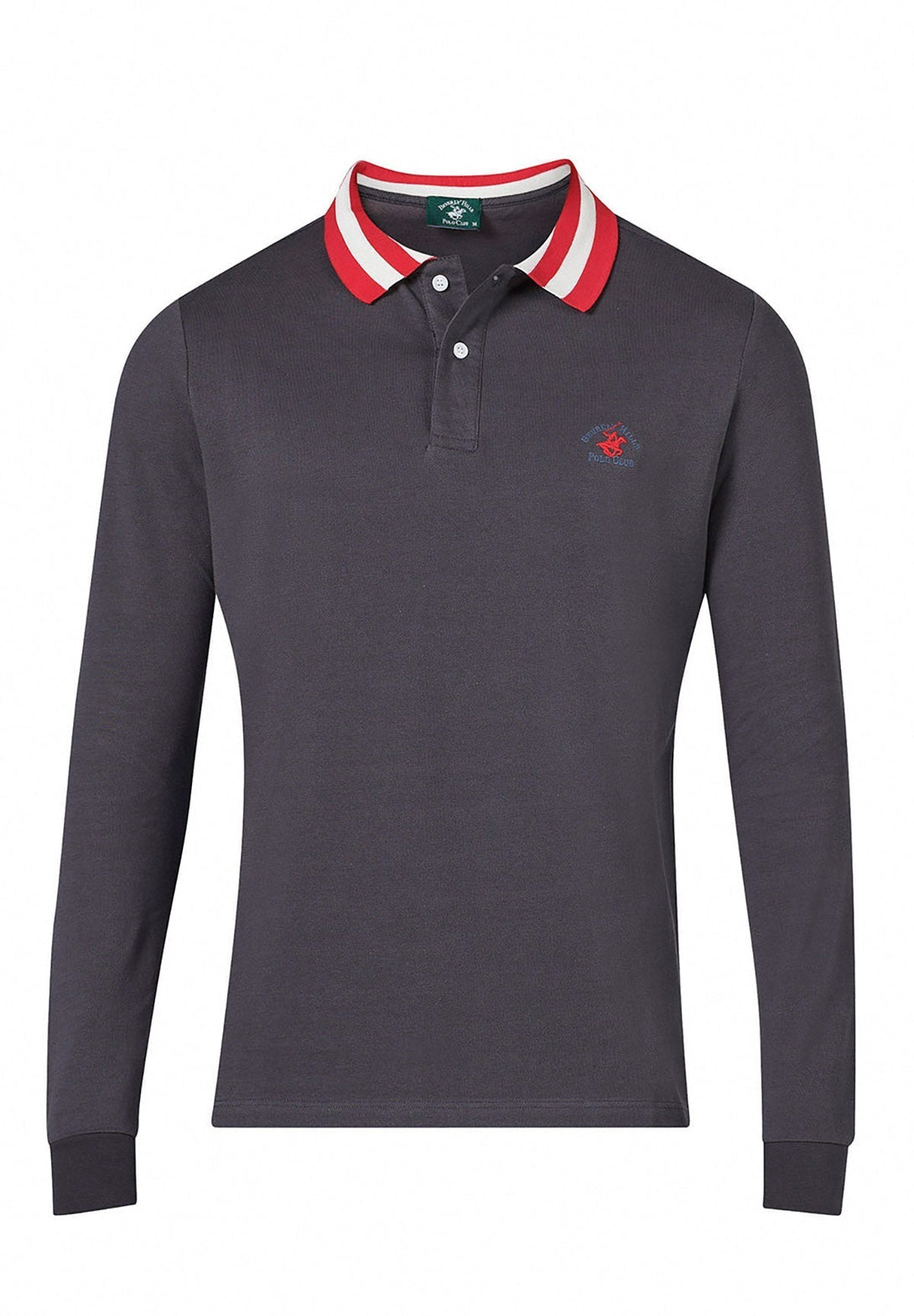 Beverly Hills Polo Club UK-TIPPED COLLAR ESSENTIAL LOGO LS POLO SHIRT LEAD