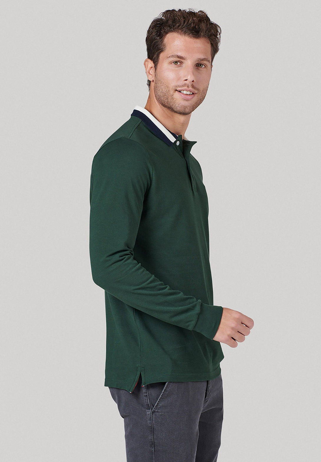 Beverly Hills Polo Club UK-TIPPED COLLAR ESSENTIAL LOGO LS POLO SHIRT MUSK