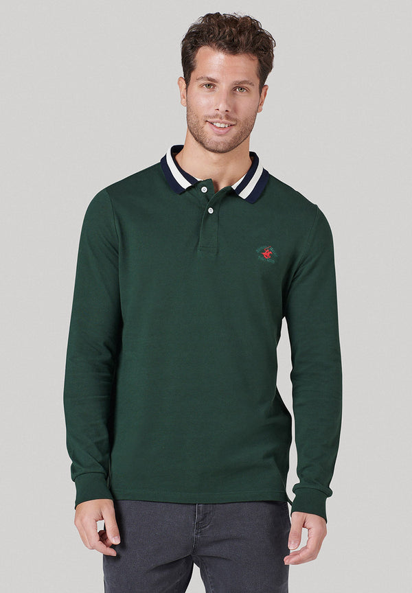 Beverly Hills Polo Club UK-TIPPED COLLAR ESSENTIAL LOGO LS POLO SHIRT MUSK