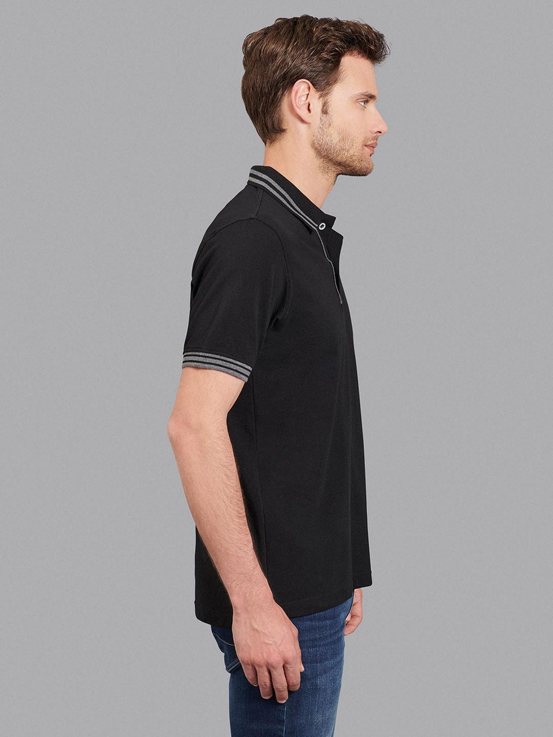 Beverly Hills Polo Club UK-TIPPED SPLIT COLLAR SIGNATURE POLO SHIRT BLACK