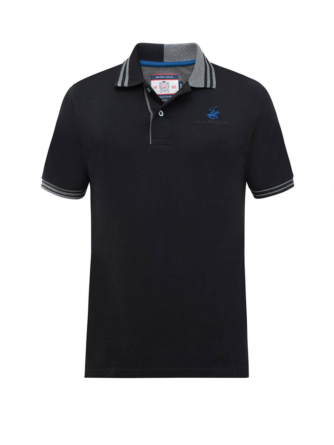 Beverly Hills Polo Club UK-TIPPED SPLIT COLLAR SIGNATURE POLO SHIRT BLACK