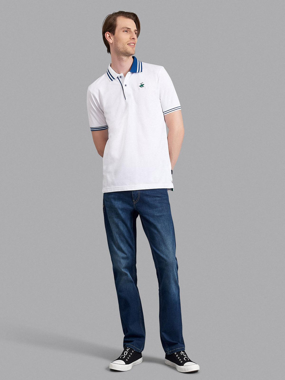 Beverly Hills Polo Club UK-TIPPED SPLIT COLLAR SIGNATURE POLO SHIRT WHITE