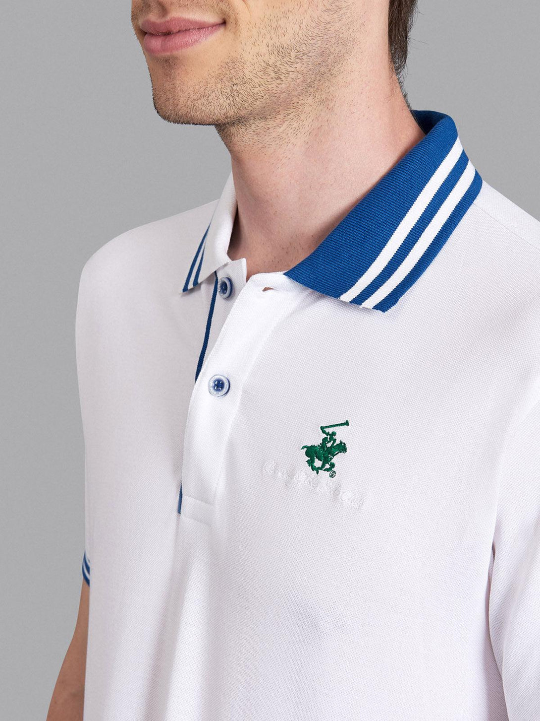 Beverly Hills Polo Club UK-TIPPED SPLIT COLLAR SIGNATURE POLO SHIRT WHITE