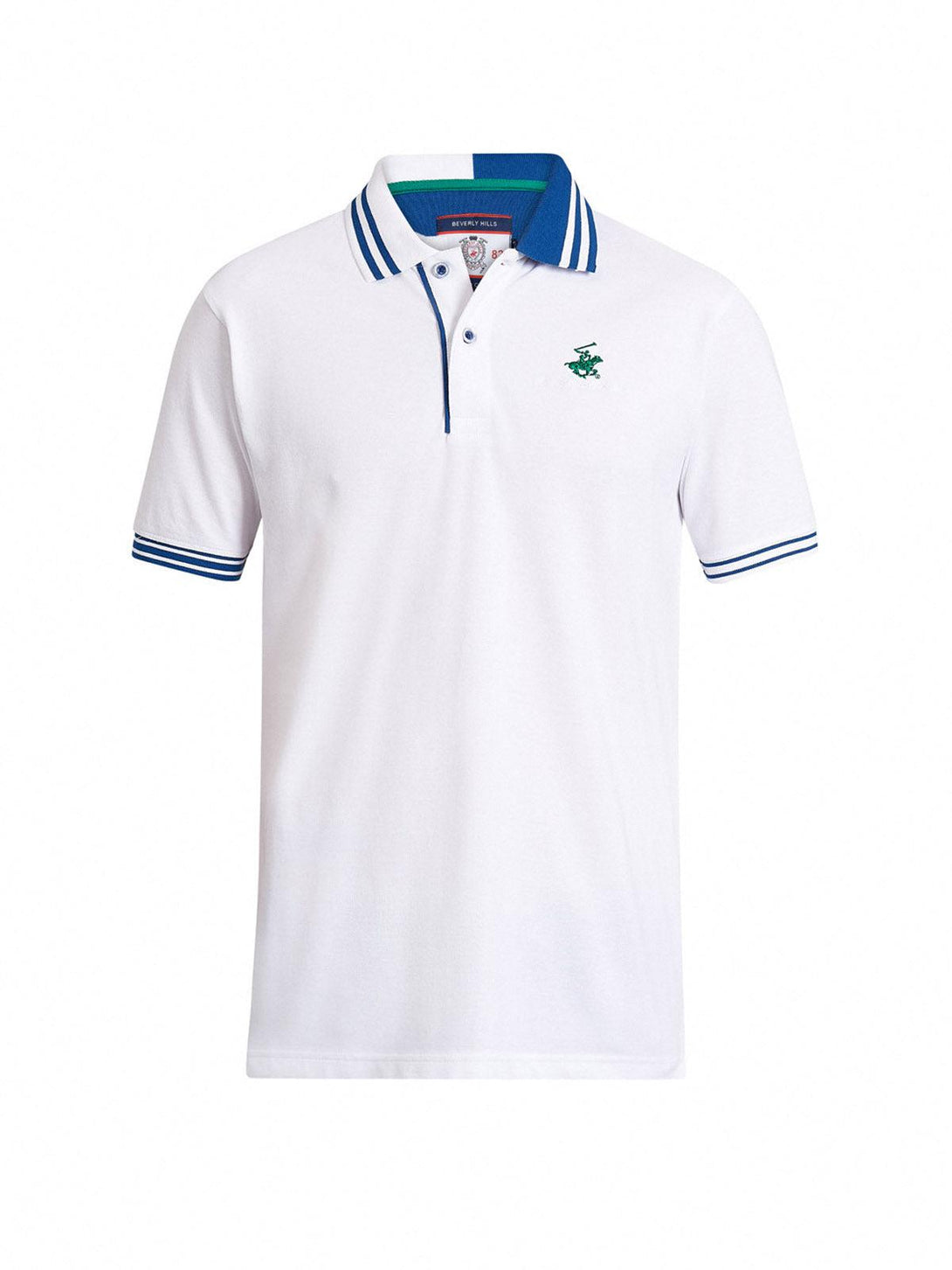 Beverly Hills Polo Club UK-TIPPED SPLIT COLLAR SIGNATURE POLO SHIRT WHITE