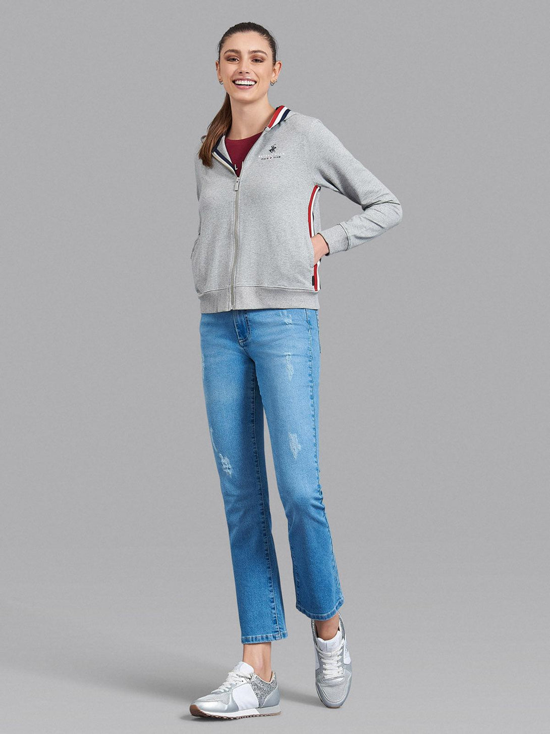 Beverly Hills Polo Club UK-TIPPED ZIP HOODIE HEATHER GREY