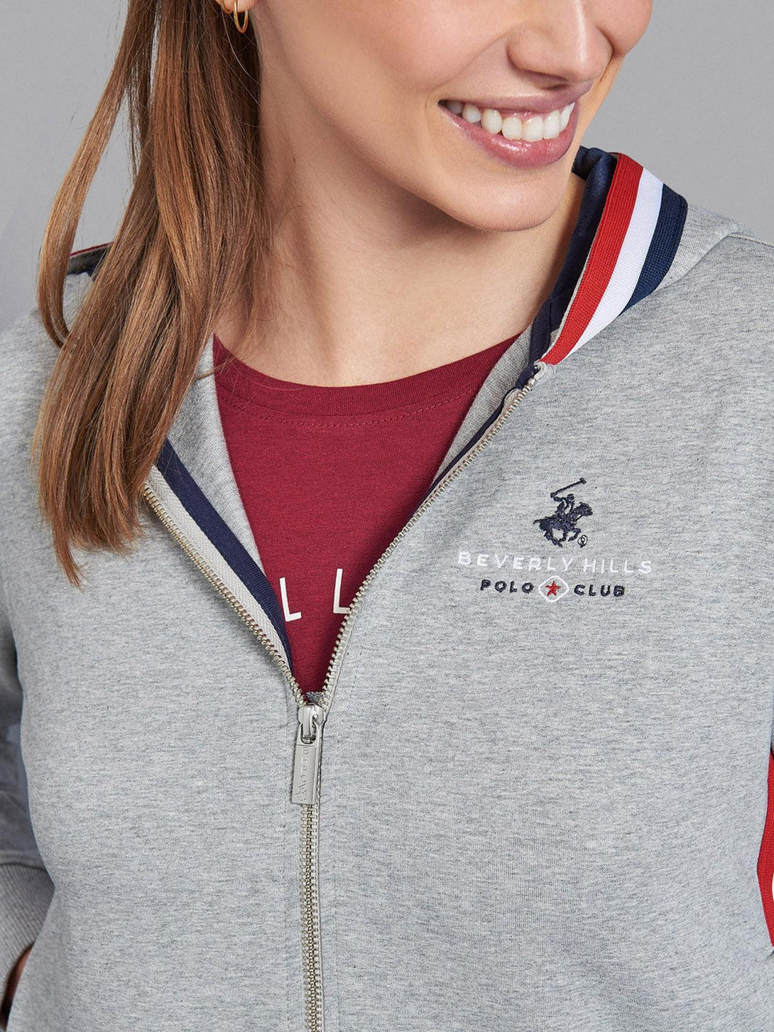 Beverly Hills Polo Club UK-TIPPED ZIP HOODIE HEATHER GREY