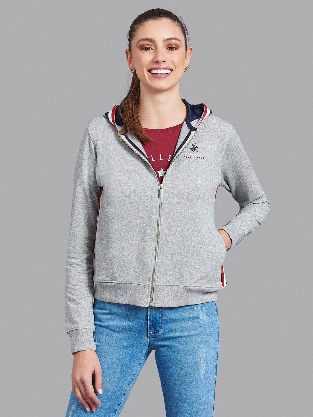 Beverly Hills Polo Club UK-TIPPED ZIP HOODIE HEATHER GREY