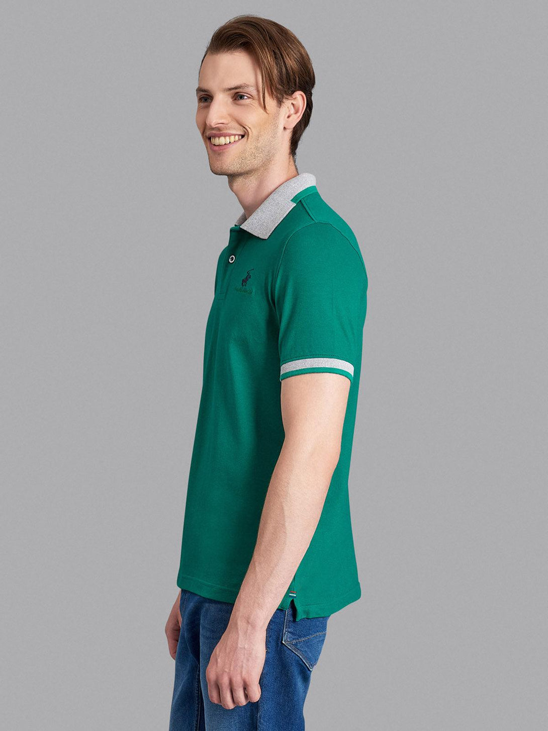 Beverly Hills Polo Club UK-TRIMMED CONTRAST STRETCH COTTON SIGNATURE POLO SHIRT EMERALD