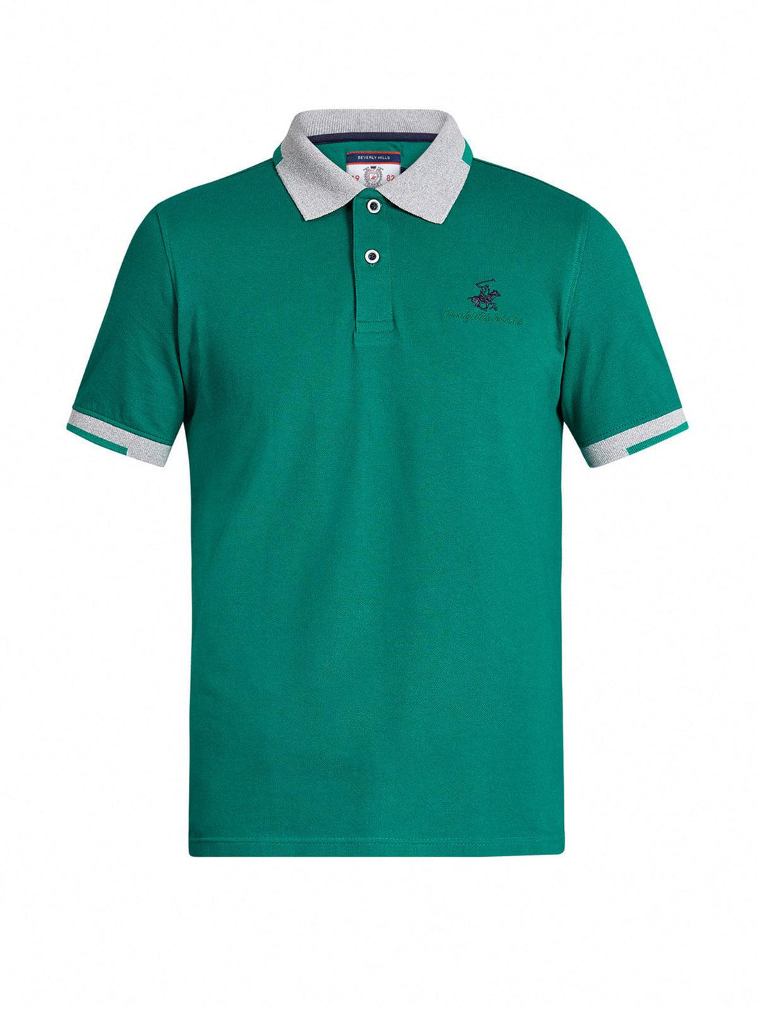 Beverly Hills Polo Club UK-TRIMMED CONTRAST STRETCH COTTON SIGNATURE POLO SHIRT EMERALD