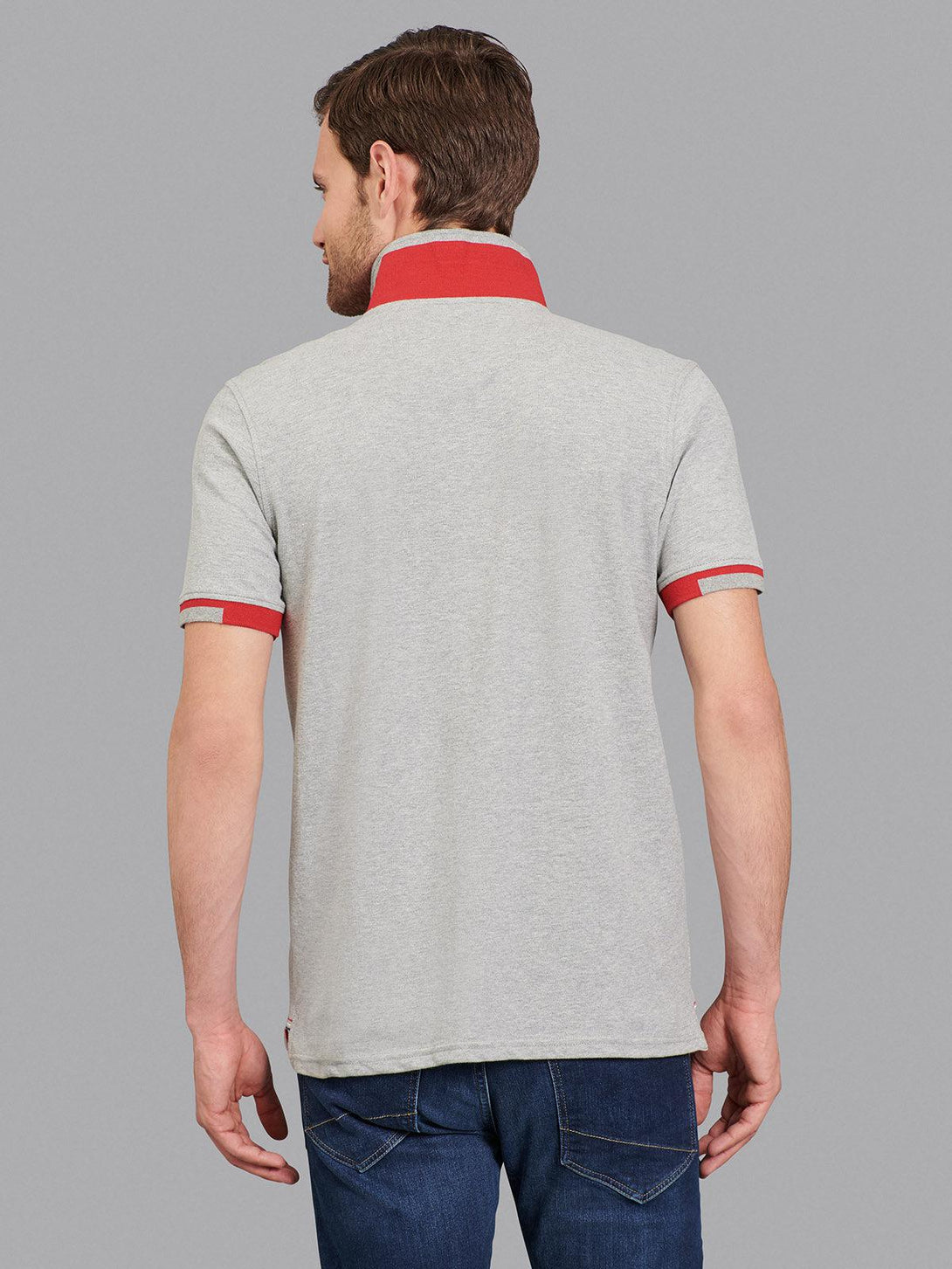 Beverly Hills Polo Club UK-TRIMMED CONTRAST STRETCH COTTON SIGNATURE POLO SHIRT HEATHER GREY