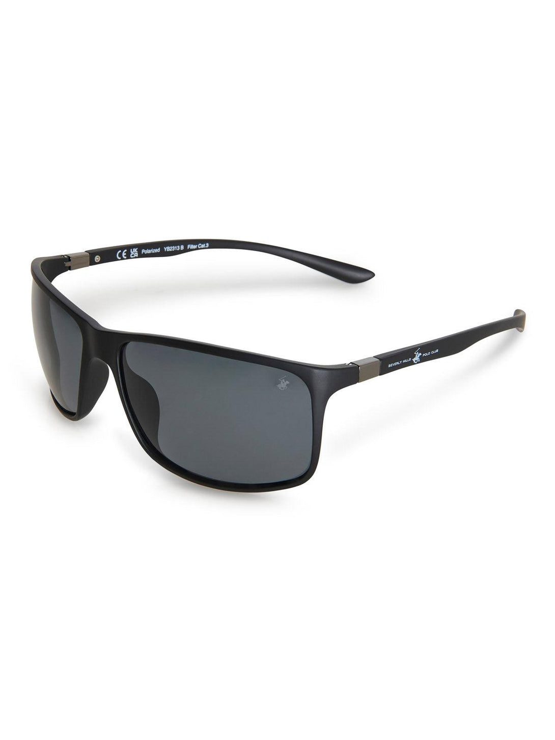 Beverly Hills Polo Club UK-ULTEM WRAP POLARISED SUNGLASSES MATT BLACK SOLID GREY