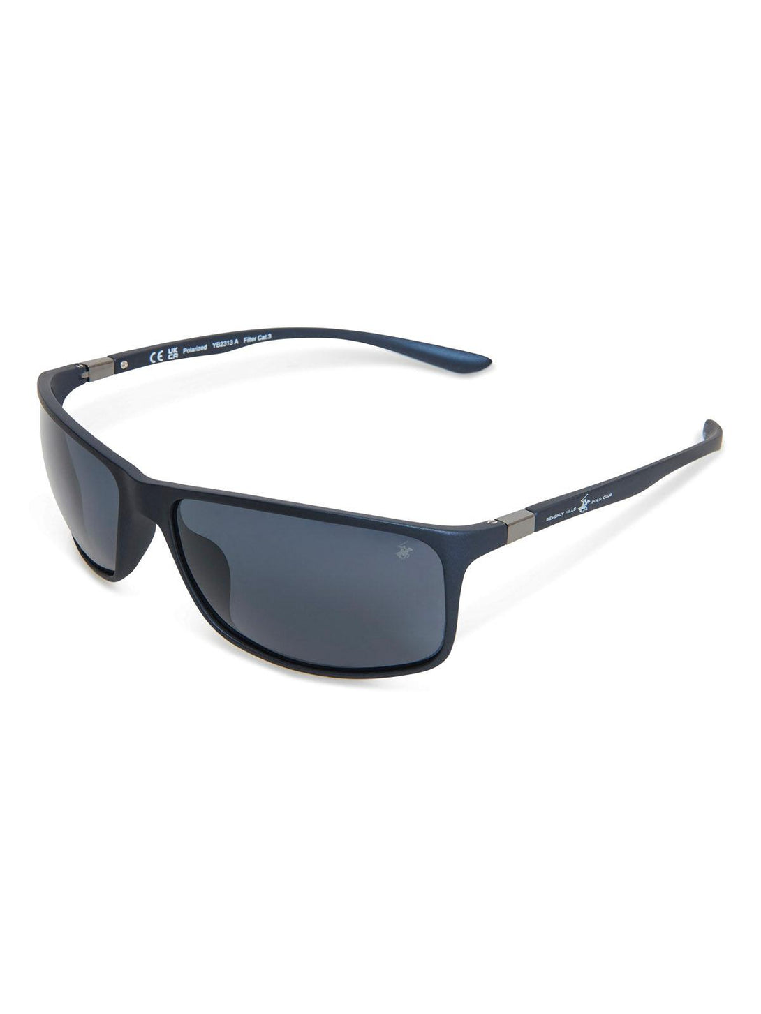 Beverly Hills Polo Club UK-ULTEM WRAP POLARISED SUNGLASSES SATIN NAVY SOLID SMOKE