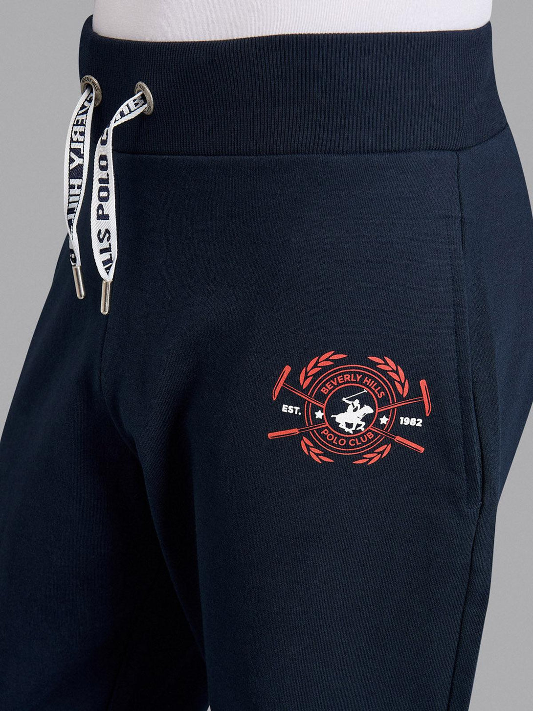 Beverly Hills Polo Club UK-WREATH LOGO OPEN HEM SWEATPANTS TRUE NAVY